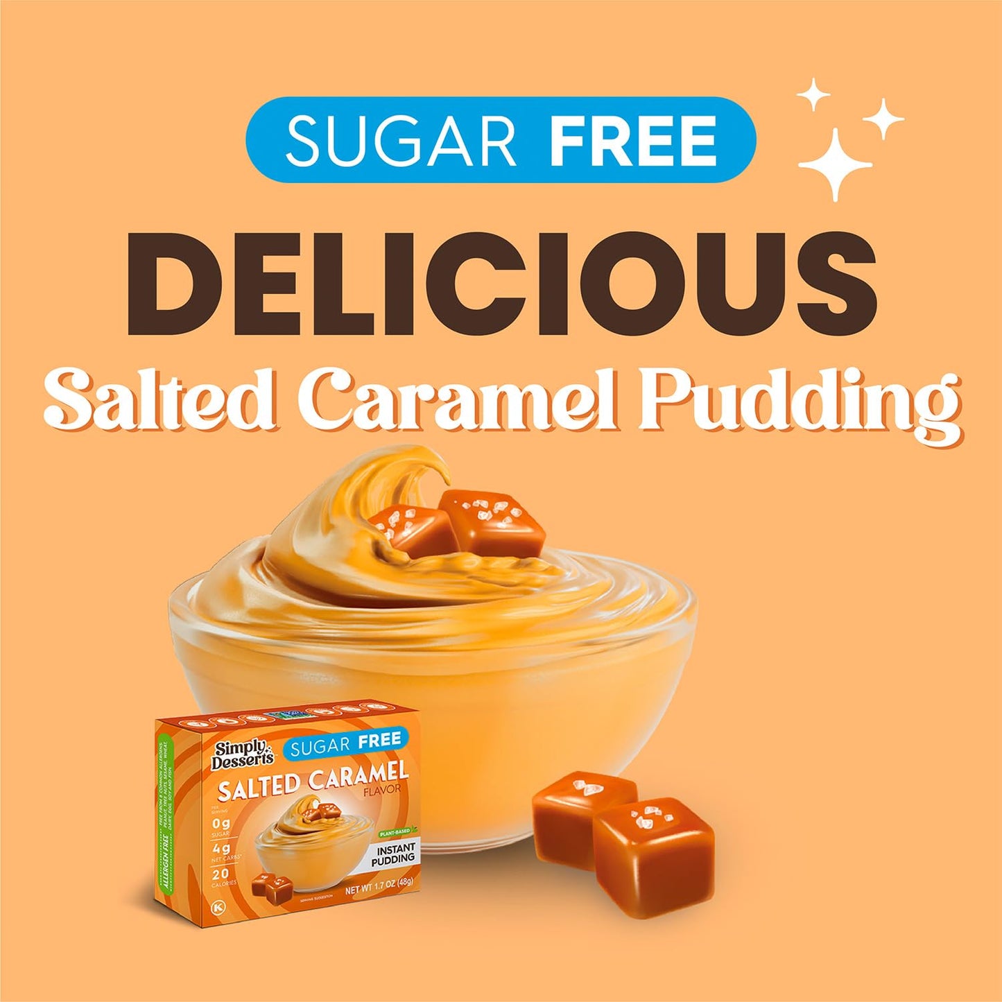 Simply Desserts Salted Caramel Instant Pudding, Sugar-Free, 6-Pack – 1.7 Oz Ea