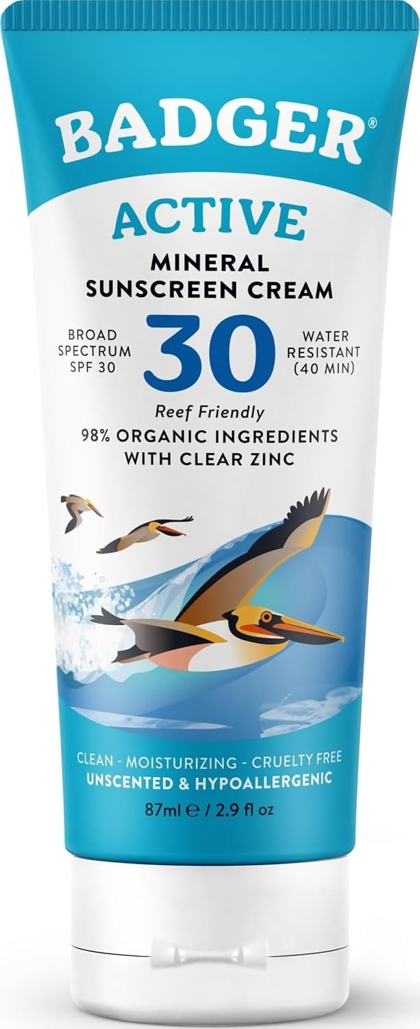 Badger Mineral Sunscreen Cream SPF 30, Zinc Oxide Sun Care - 2.9 fl oz