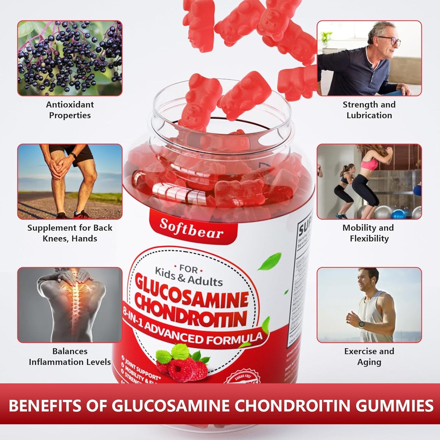 softbear Glucosamine Chondroitin Gummies Sugar Free  60 Count
