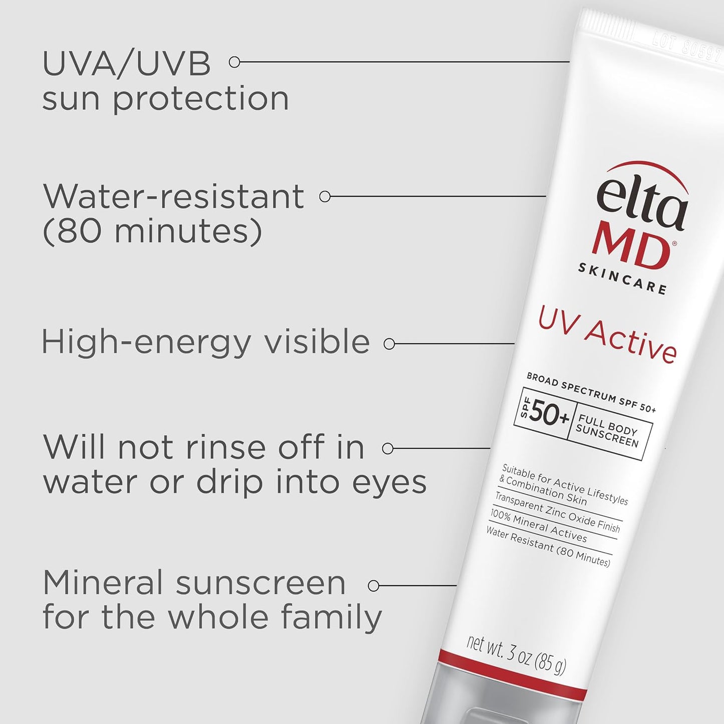 EltaMD UV Active 100% Mineral Sunscreen, SPF 50+ - 3.0 oz