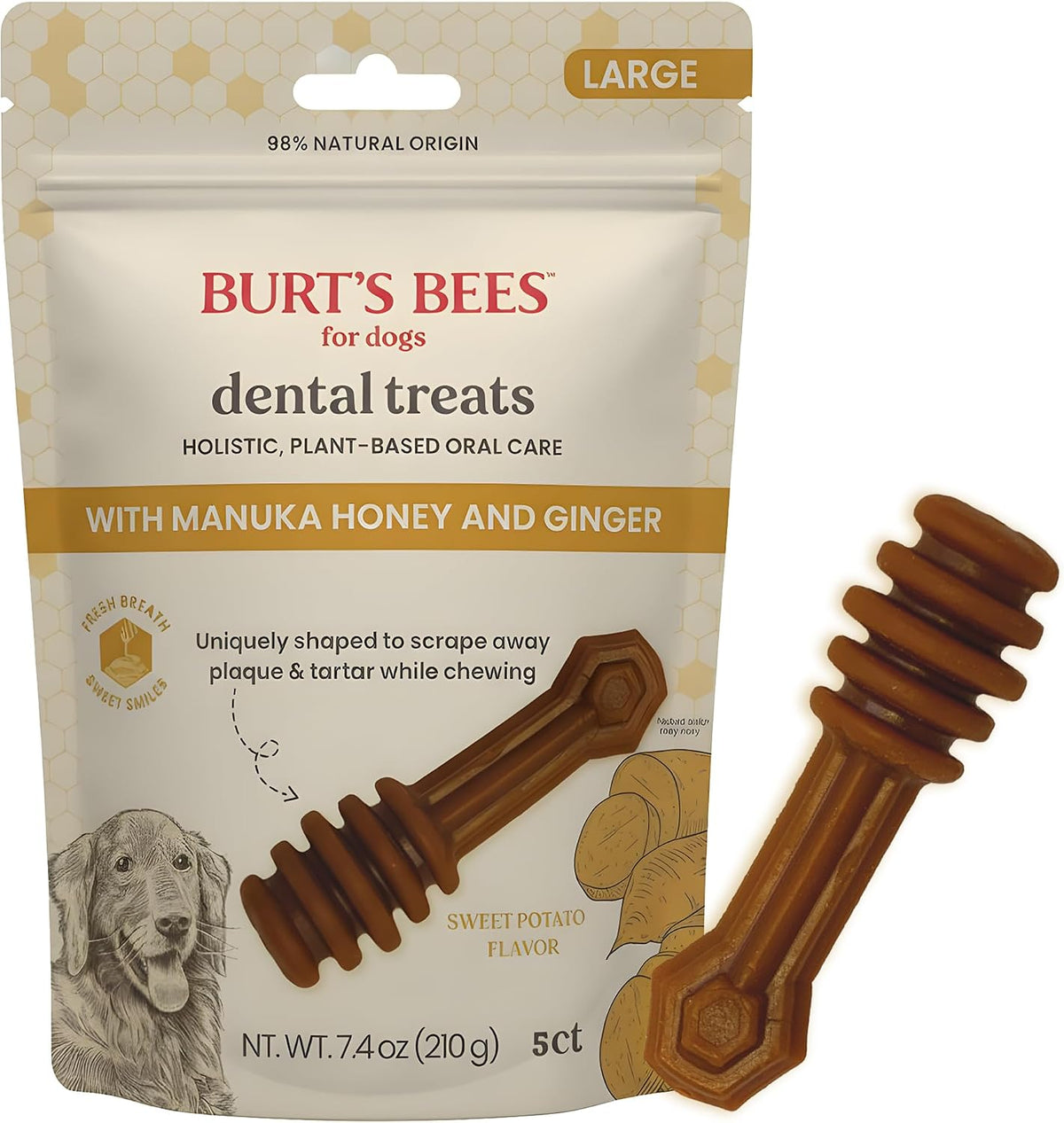 BURT'S BEES FOR PETS Dental Treats for Dogs -  5 ct, 7.4 Oz