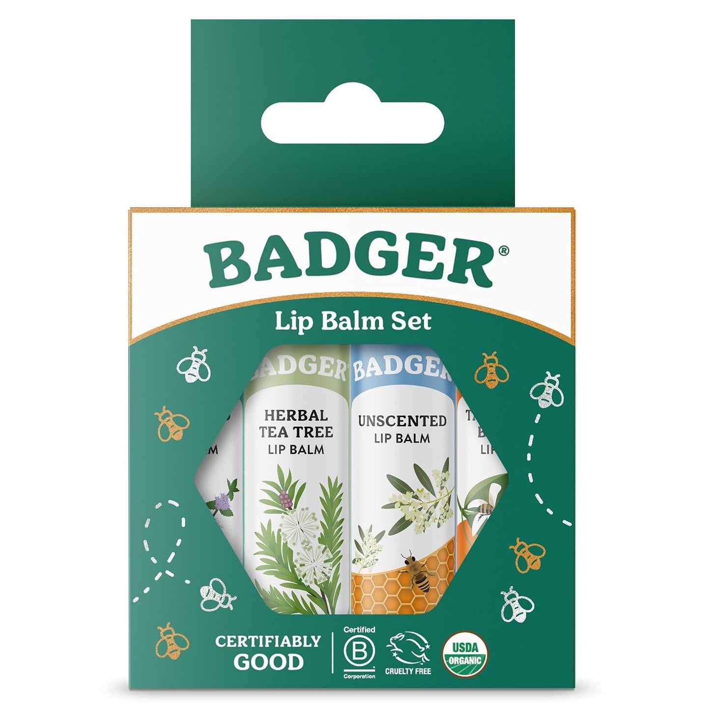 Badger Classic Organic Lip Balm Set - 4 pack