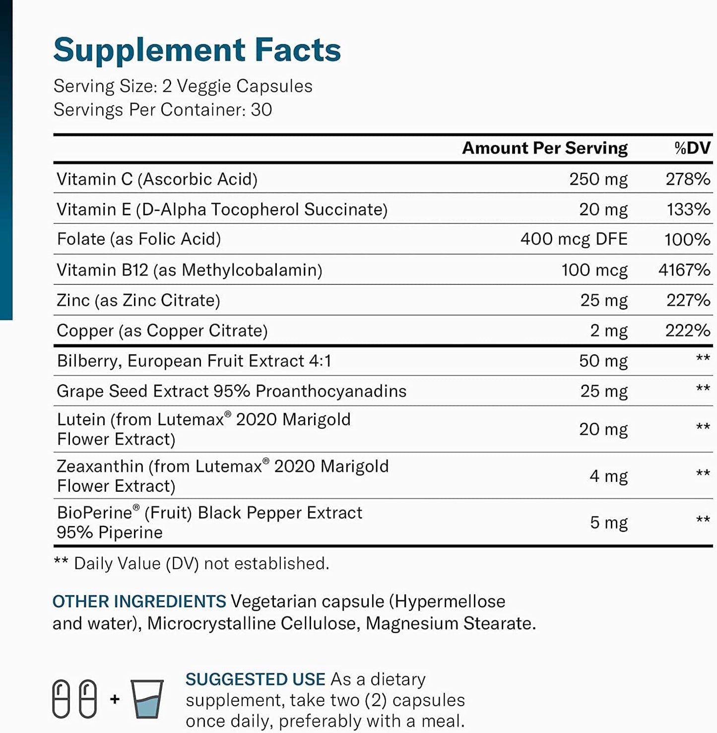 Areds 2 Eye Vitamins - Lutein, Zeaxanthin & Bilberry Extract - 60 count