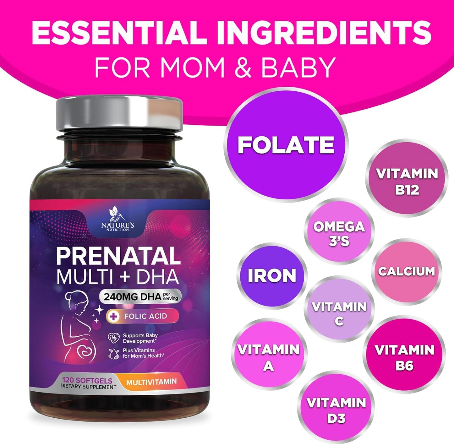 Women's Prenatal Multivitamin with Folic Acid & DHA - 120 Softgels