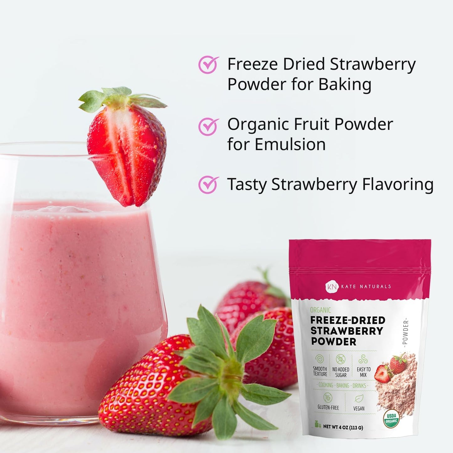 Kate Naturals Organic Freeze Dried Strawberry Powder -4 oz