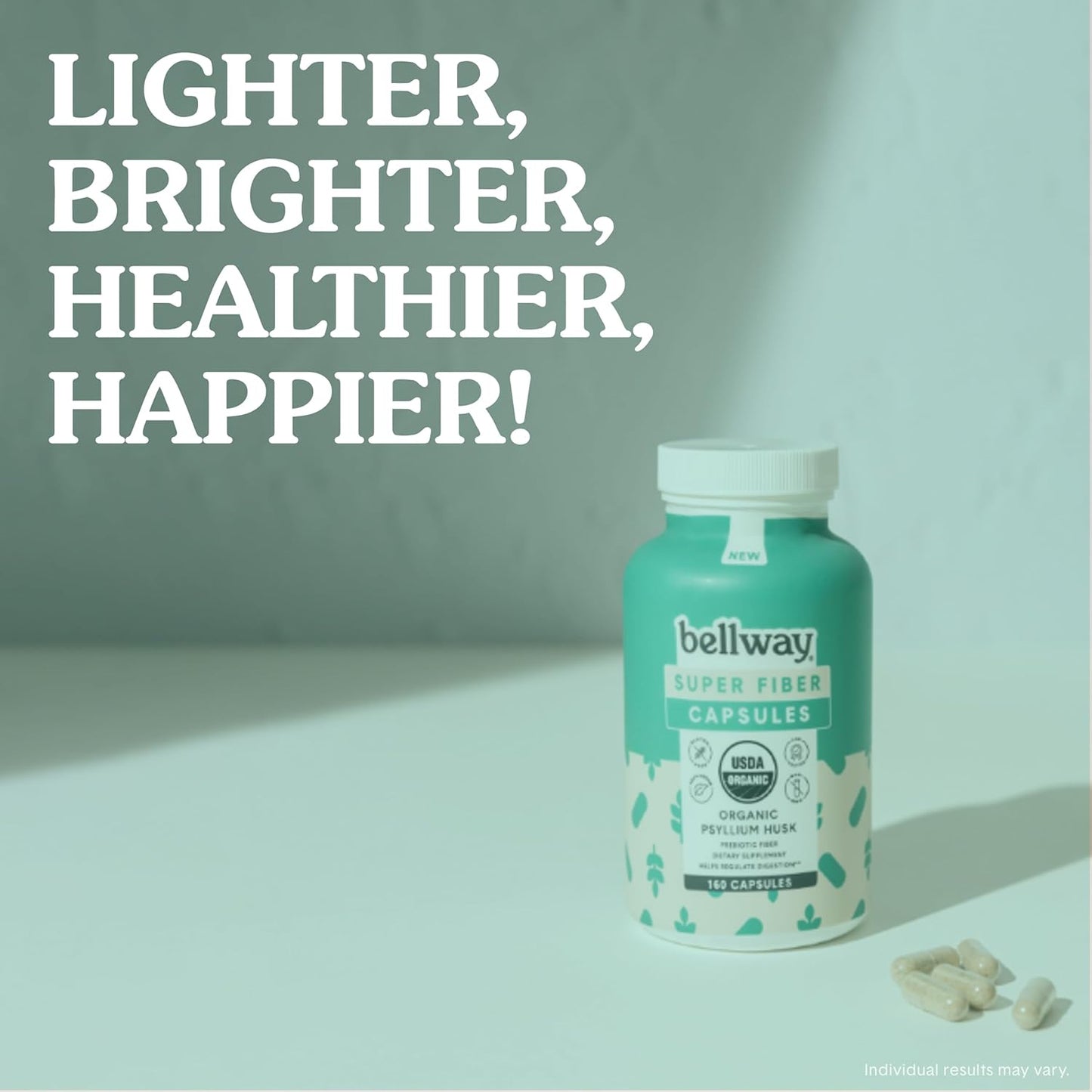 Bellway Super Fiber Capsules - USDA Organic Psyllium Husk  160 Capsules
