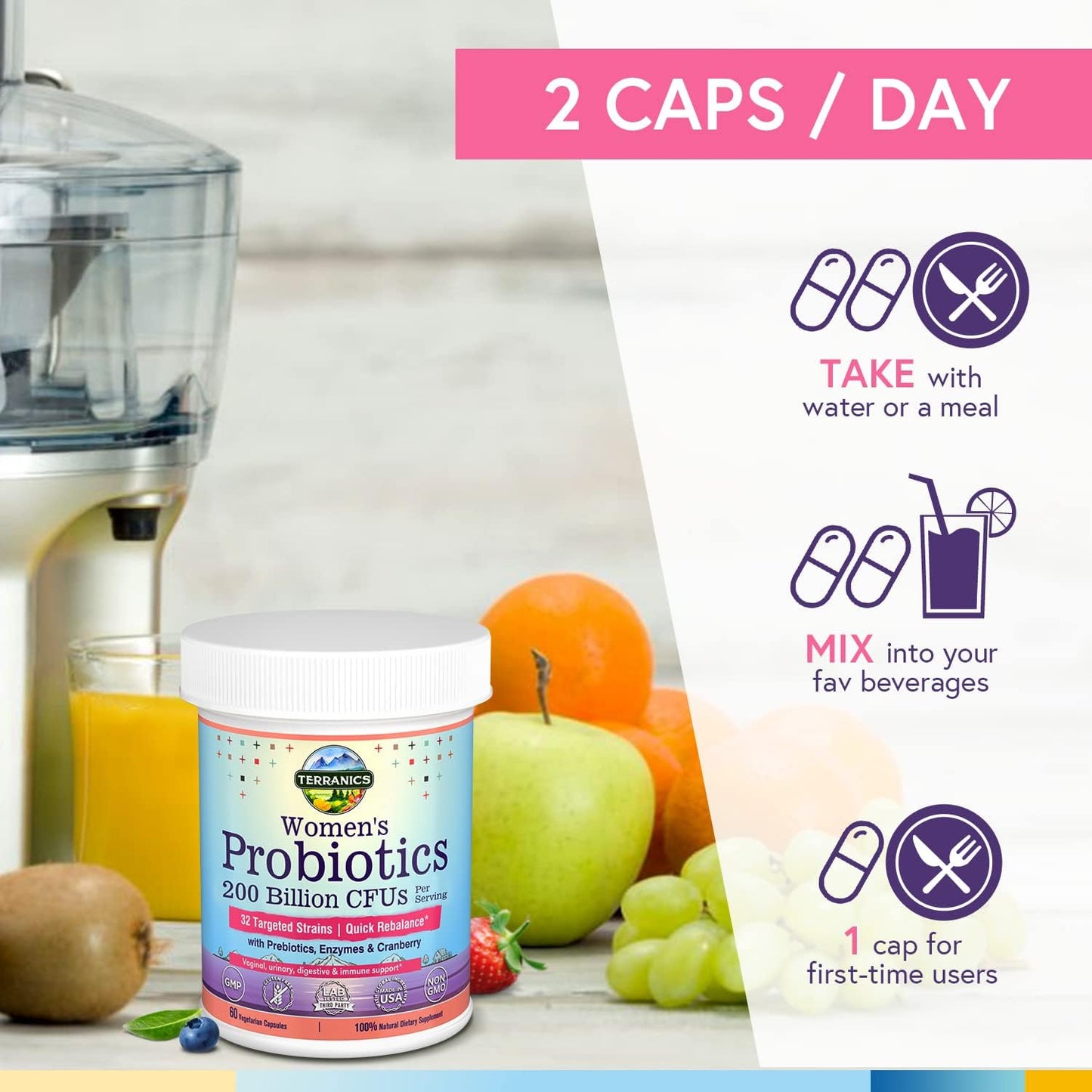 Terranics Daily Probiotics for Women, 200 Billion 32 Strains Womens Probiotics,60 capsules