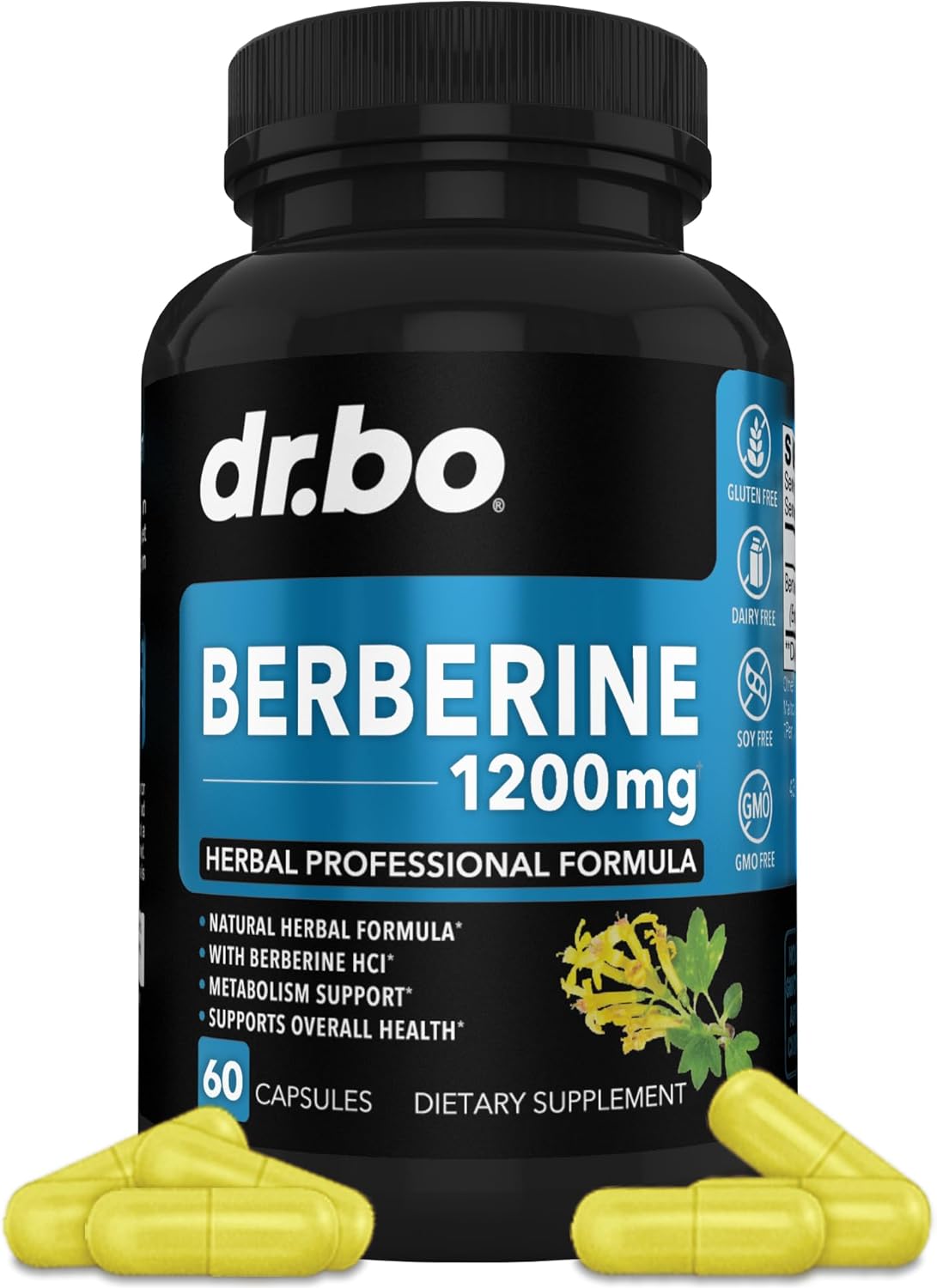 Berberine Supplement Capsules - 1200mg Berberine HCL Supplement 60 count