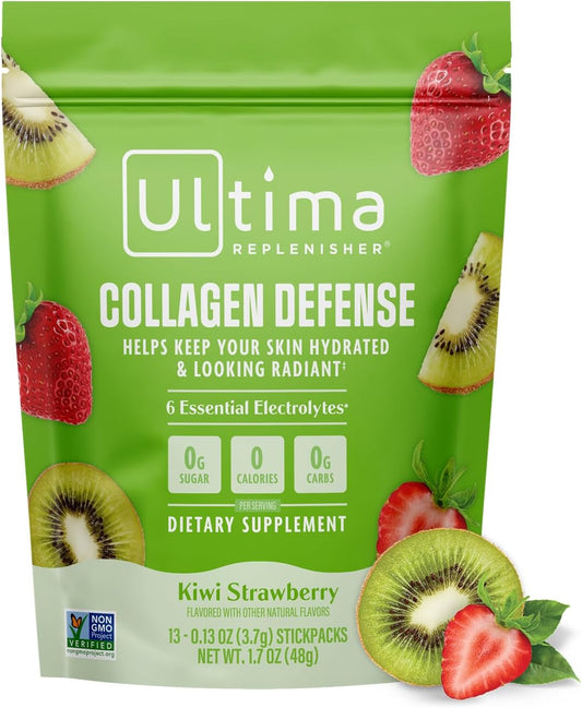 Ultima Replenisher Collagen Defense Supplement and Electrolytes Powder - Kiwi Strawberry, 13 Stickpacks