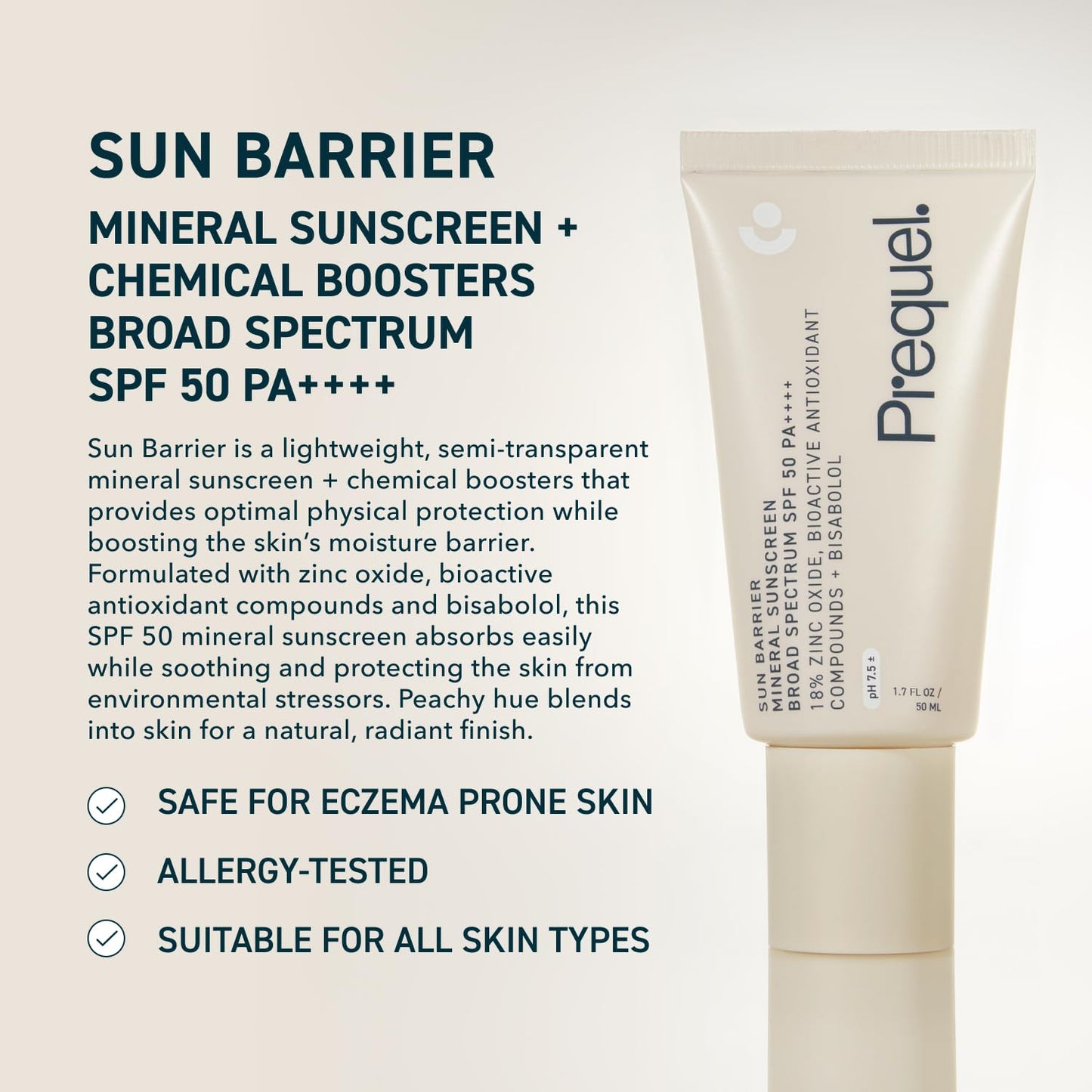 Prequel Skin Sun Barrier Mineral Sunscreen SPF 50. PA++++ - 1.7 oz