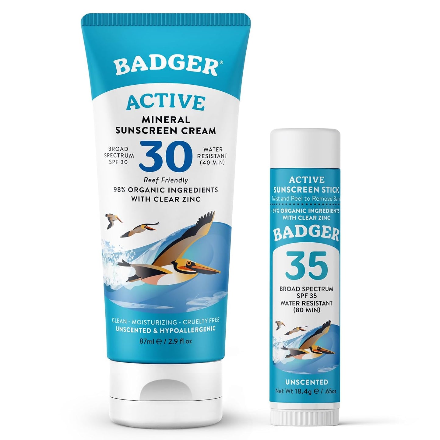 Badger Mineral Sunscreen Combo, SPF 30 Cream & SPF 35 Face Stick,  2-Count