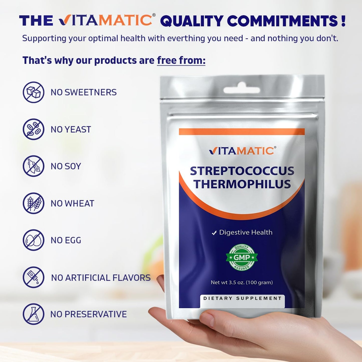Vitamatic Streptococcus Thermophilus Probiotic Powder - 100 Gram (3.5 OZ)