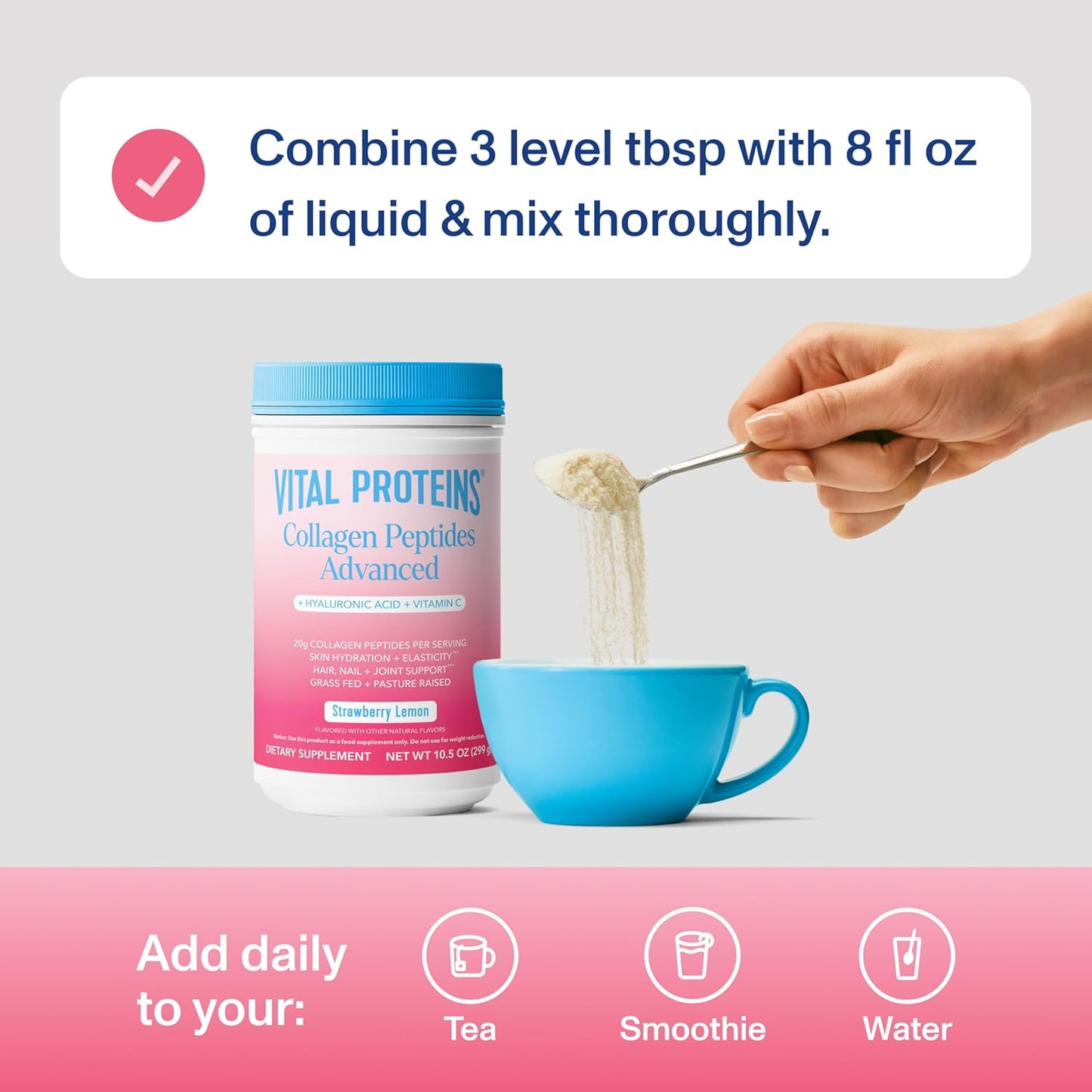 Vital Proteins Collagen Peptides Advanced ,Strawberry Lemon Flavor Powder, 10.5oz