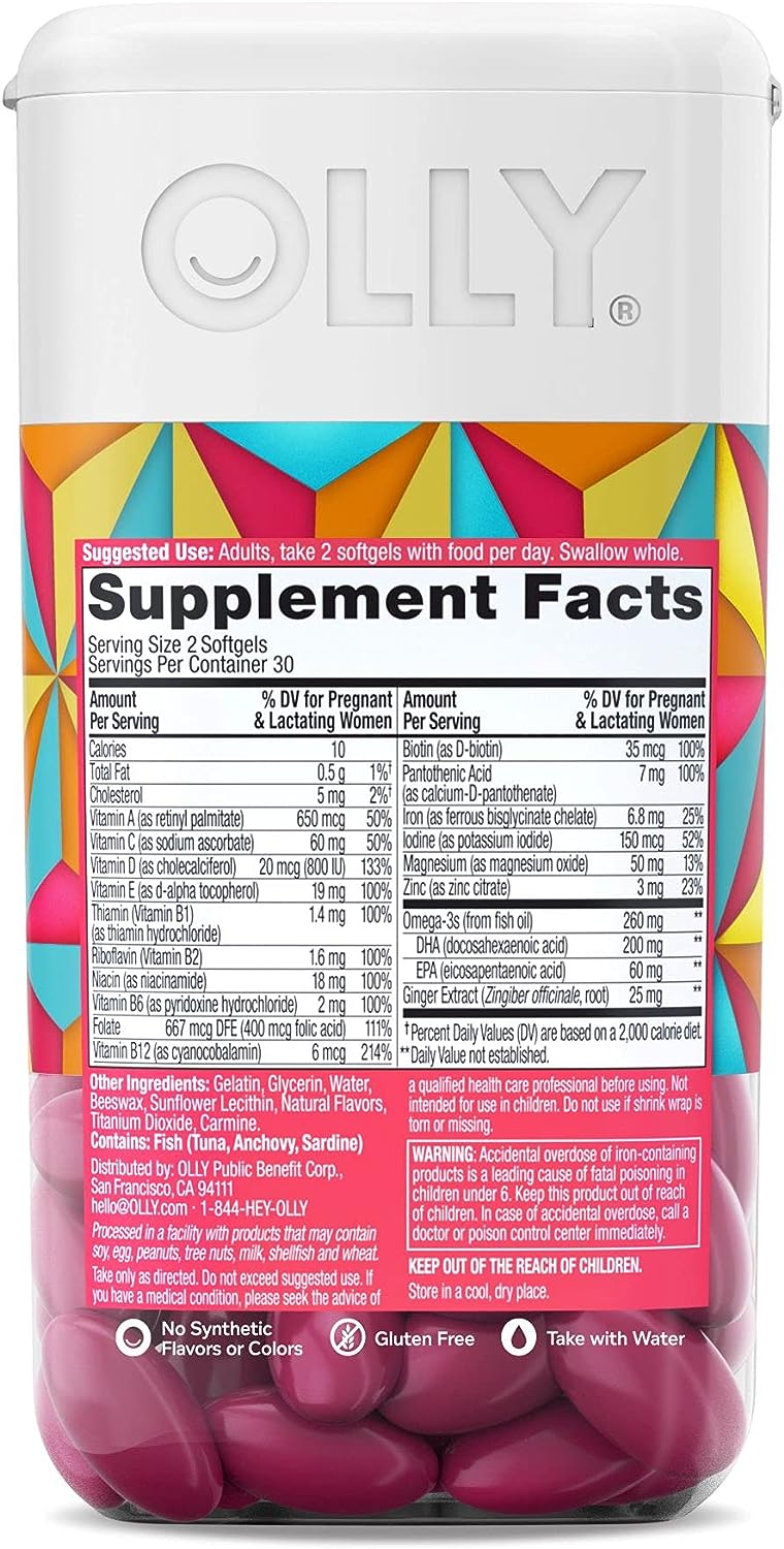 OLLY Ultra Strength Prenatal Multivitamin Softgels, Supply-60 Count