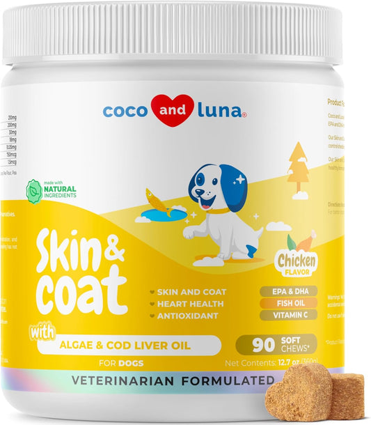 Omega 3 Fish Oil for Dogs - Skin & Coat Supplement - 90 Soft Chews