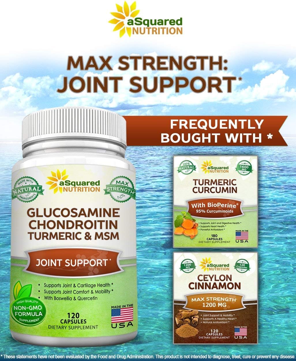 aSquared Nutrition Glucosamine Chondroitin Turmeric MSM Boswellia - 120 Capsules
