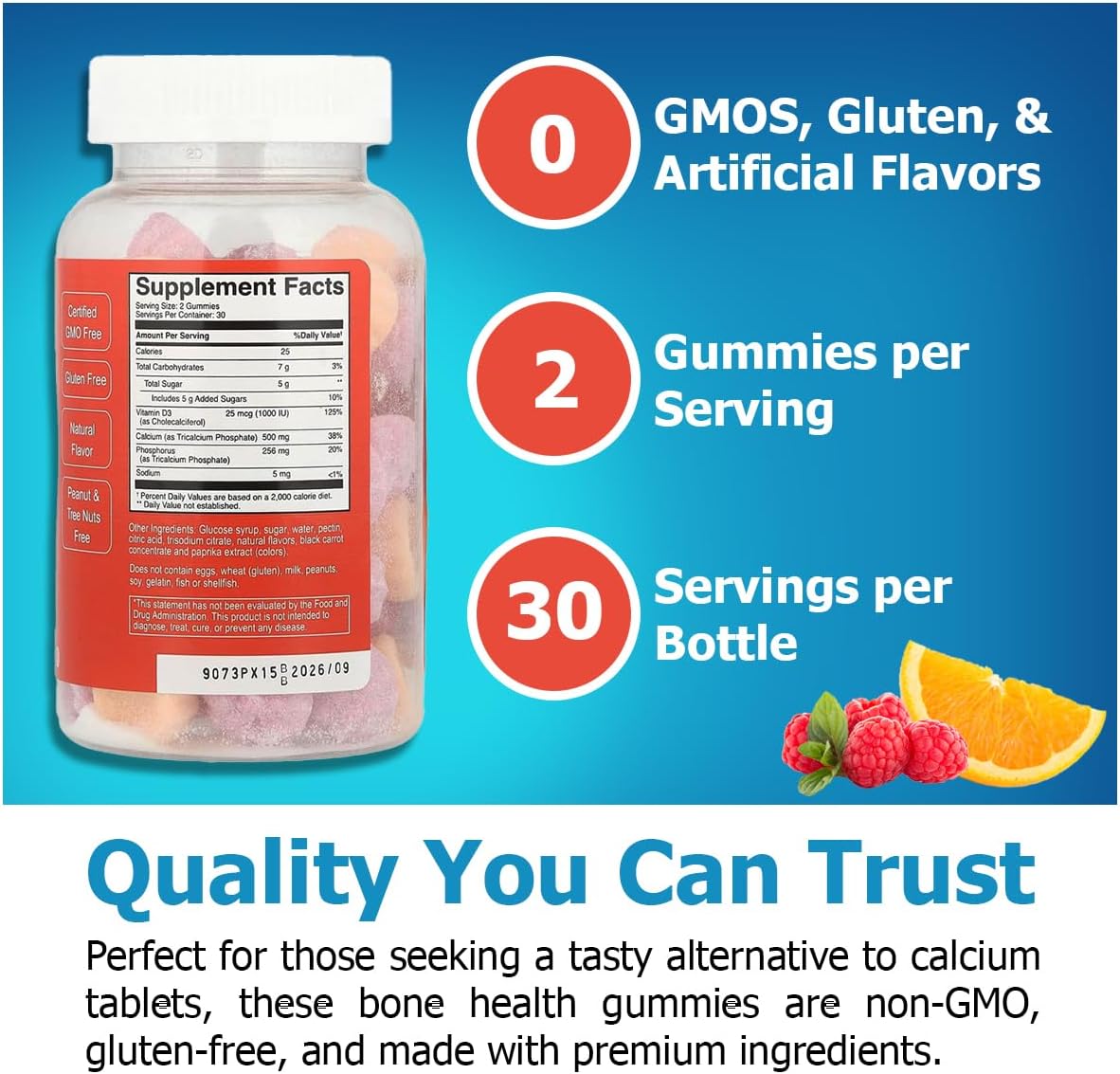 Doctor's Finest Calcium with Vitamin D3, Orange and Berry, 500 mg - 60 Gummies