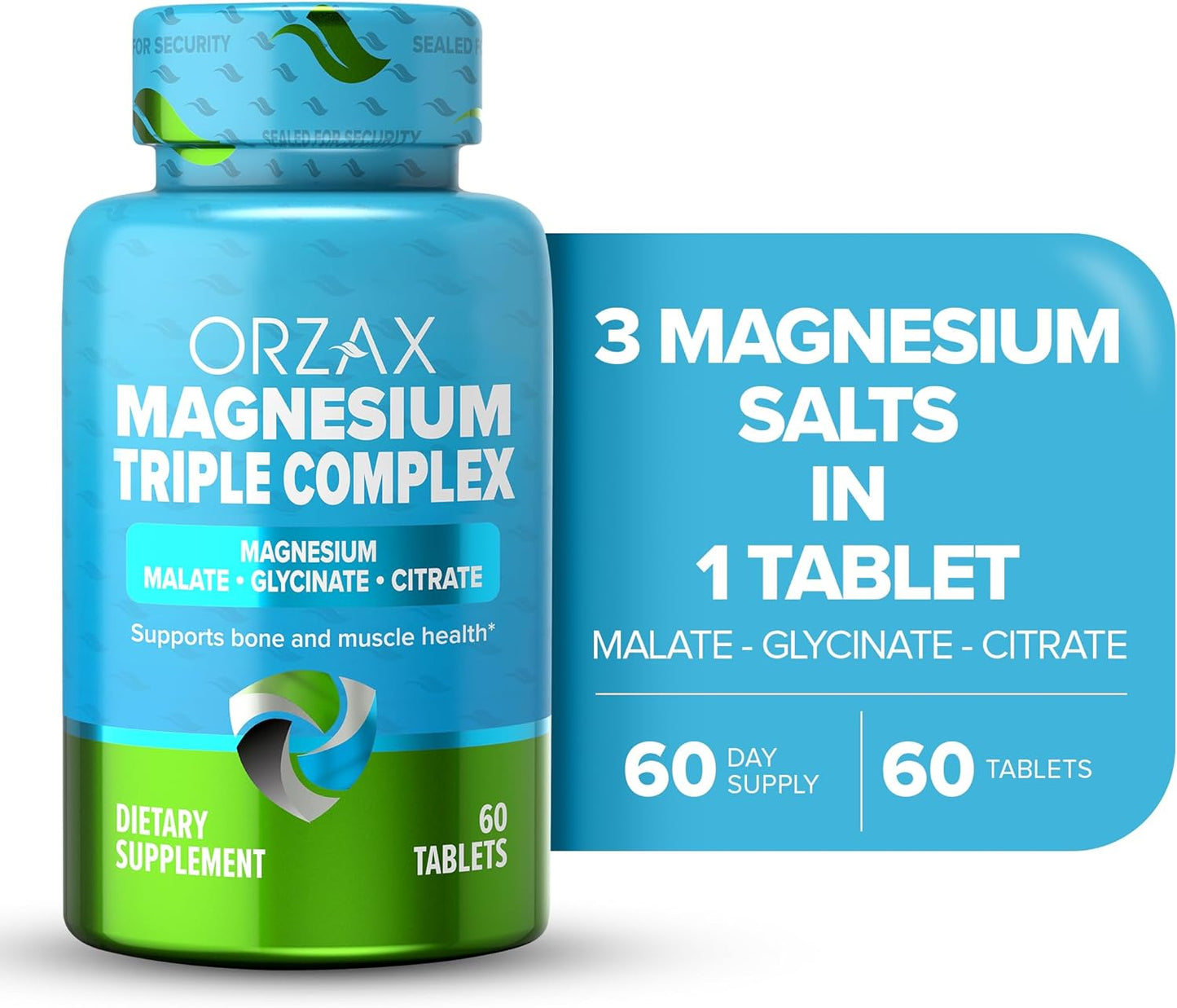 ORZAX Magnesium Glycinate, Citrate, Malate -60 Tablets