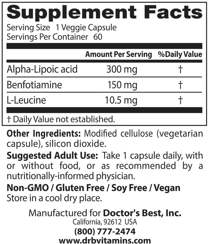 Doctor's Best Benfotiamine 150 + Alpha-Lipoic Acid 300 with BenfoPure, 60 Veggie Caps