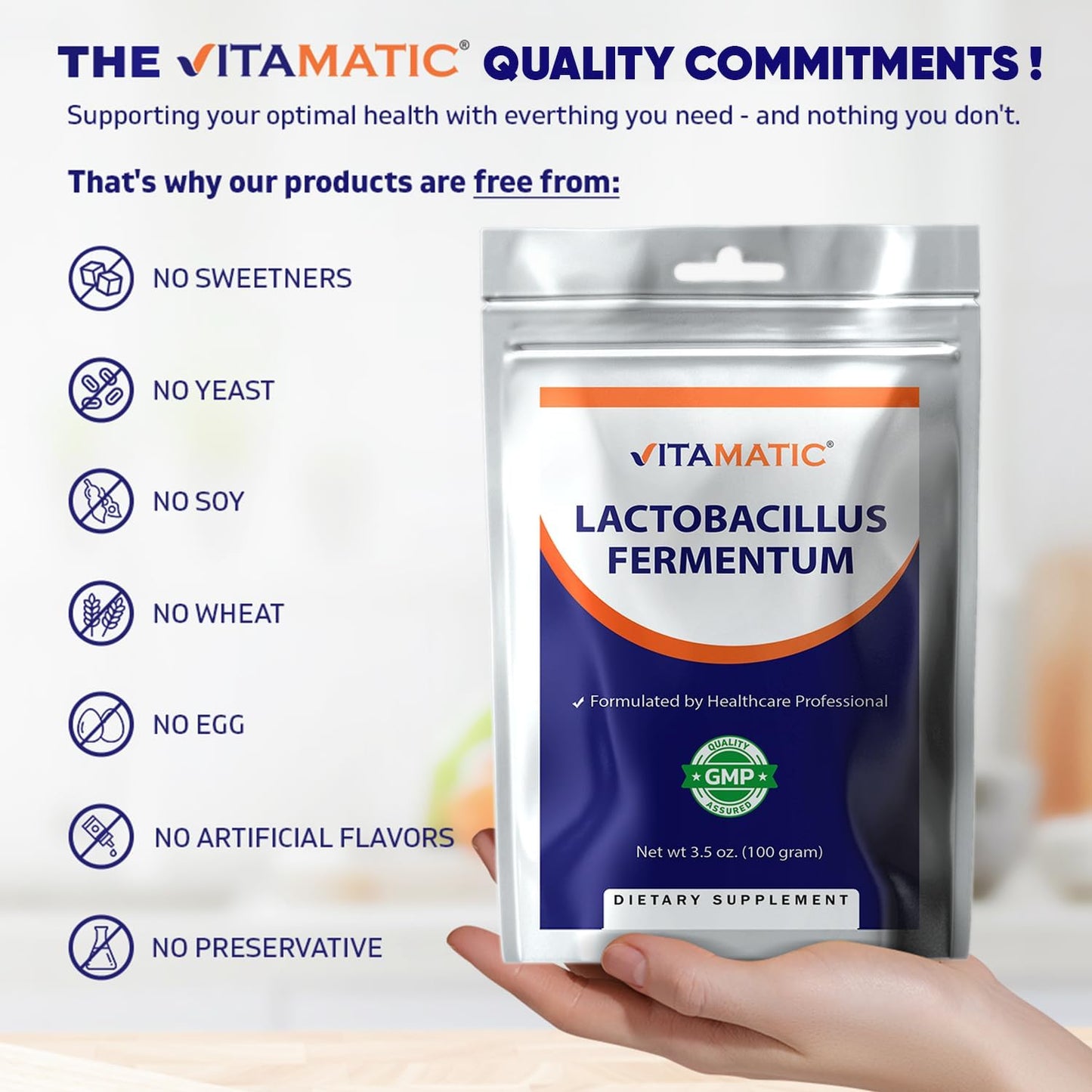 Vitamatic Lactobacillus Fermentum Probiotic Powder  - 100 Gram (3.5 OZ)