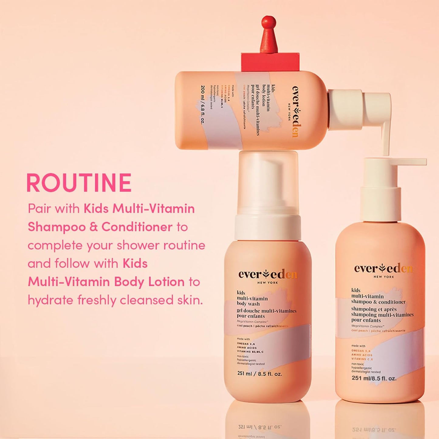 Evereden Kids Shampoo and Conditioner 2 in 1: Cool Peach, 8.5 fl oz.