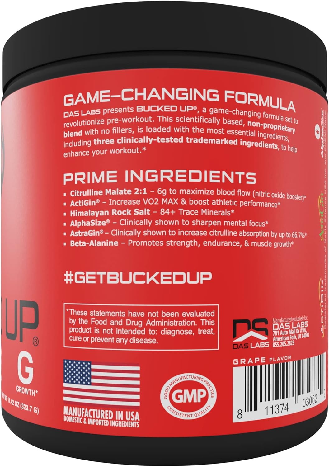 Bucked Up Pre Workout 6 Grams Citrulline, 2 Grams Beta Alanine, and 3 Other Registered trademarked Ingredients (Grape)