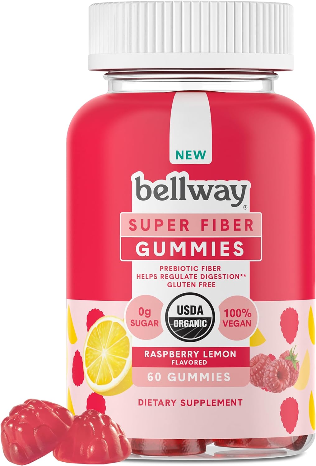 Bellway Super Fiber Gummies for Adults - Sugar Free Organic Fiber 60 Count