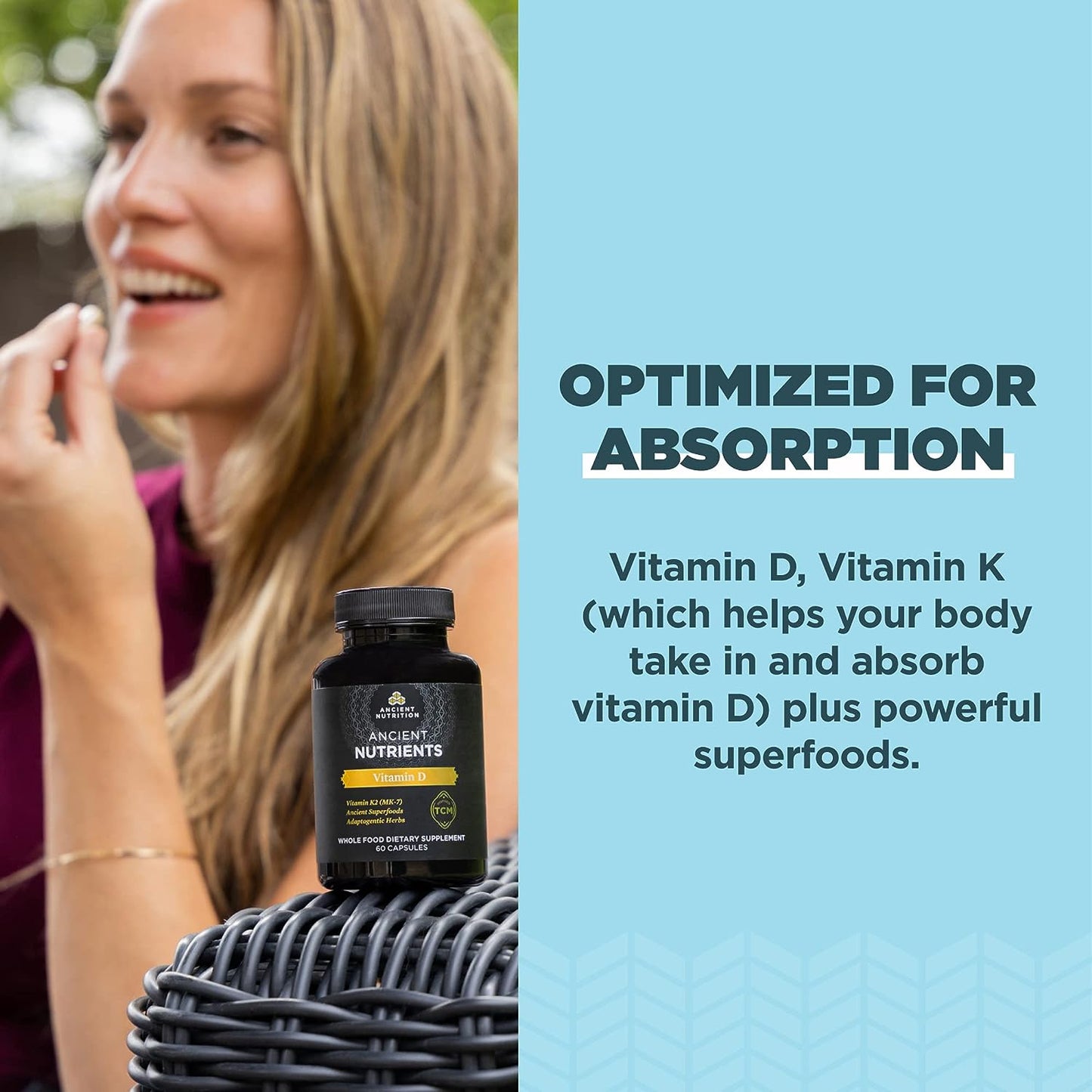 Ancient Nutrition Vitamin D Supplement,60 Capsules
