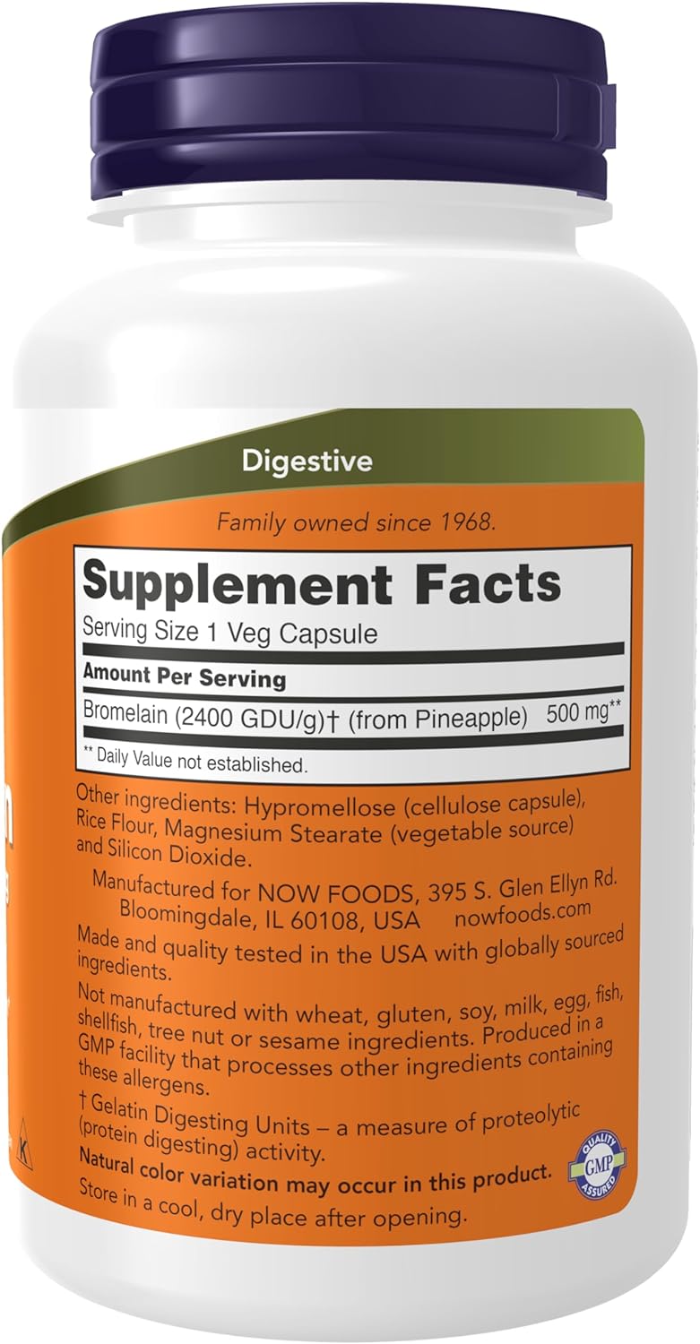 NOW Supplements, Bromelain (Natural Proteolytic Enzyme) 2,400 GDU/g - 500 mg, 120 capsules
