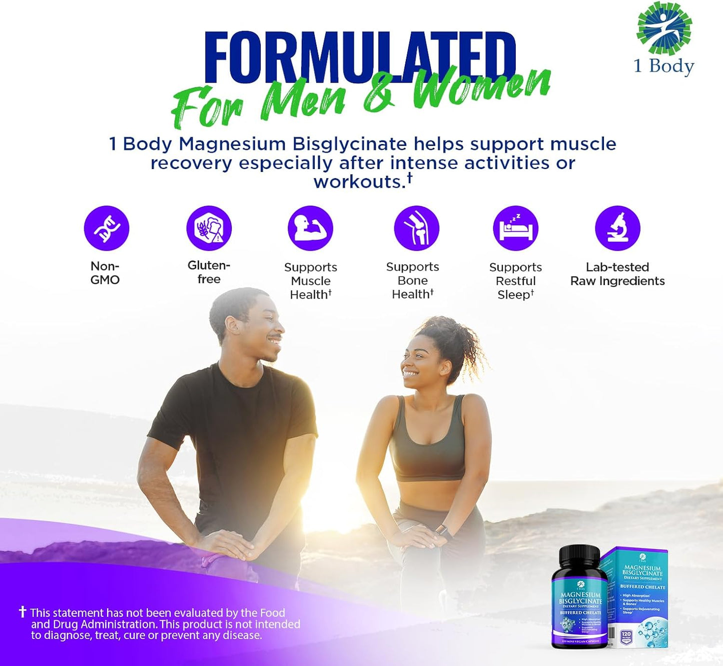 1 Body Magnesium Bisglycinate 120 Capsules