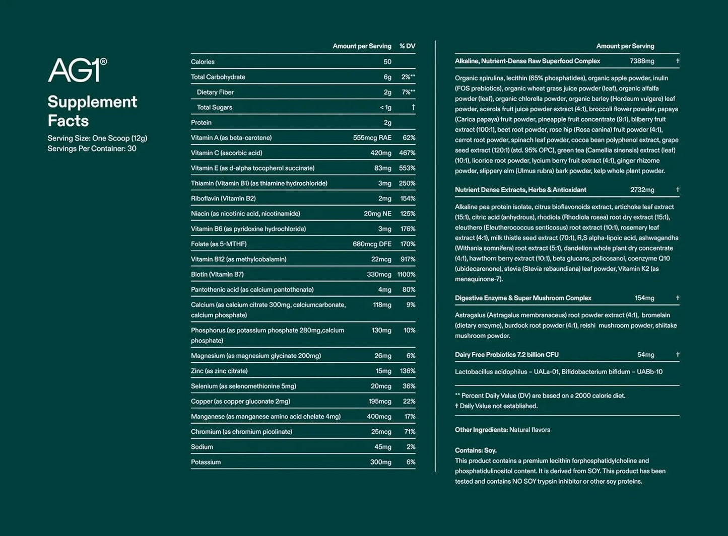 ATHLETIC GREENS AG1 Comprehensive Daily Nutrition 30 Servings 360g