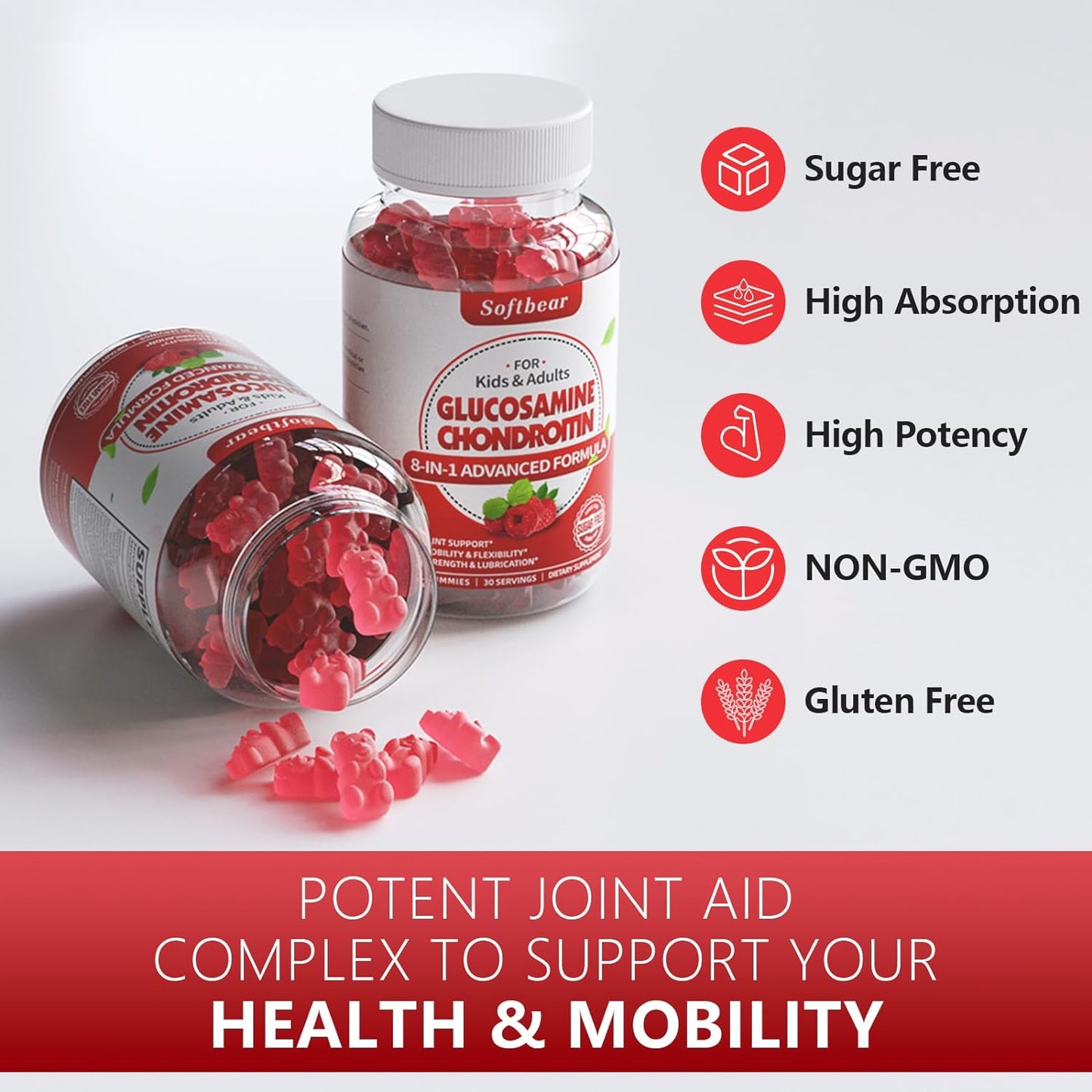 softbear Glucosamine Chondroitin Gummies Sugar Free  60 Count