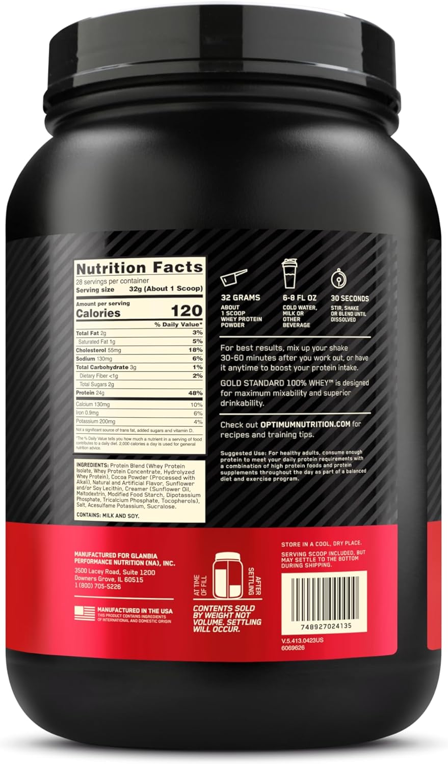 Optimum Nutrition Gold Standard 100% Whey Protein Powder, Extreme Milk Chocolate, 2 Pound (Pack of 1)