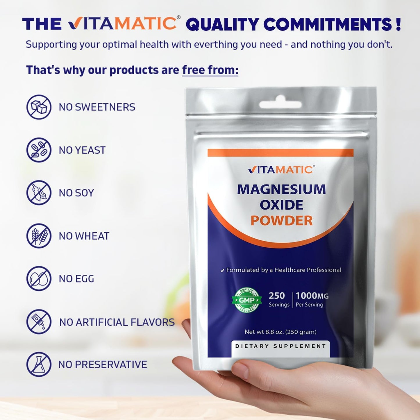 Vitamatic Magnesium Oxide Powder – 1000 mg  -8.8 oz