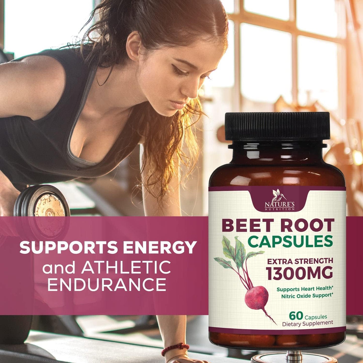 Beet Root Capsules - 1300mg Extra Strength,60 count