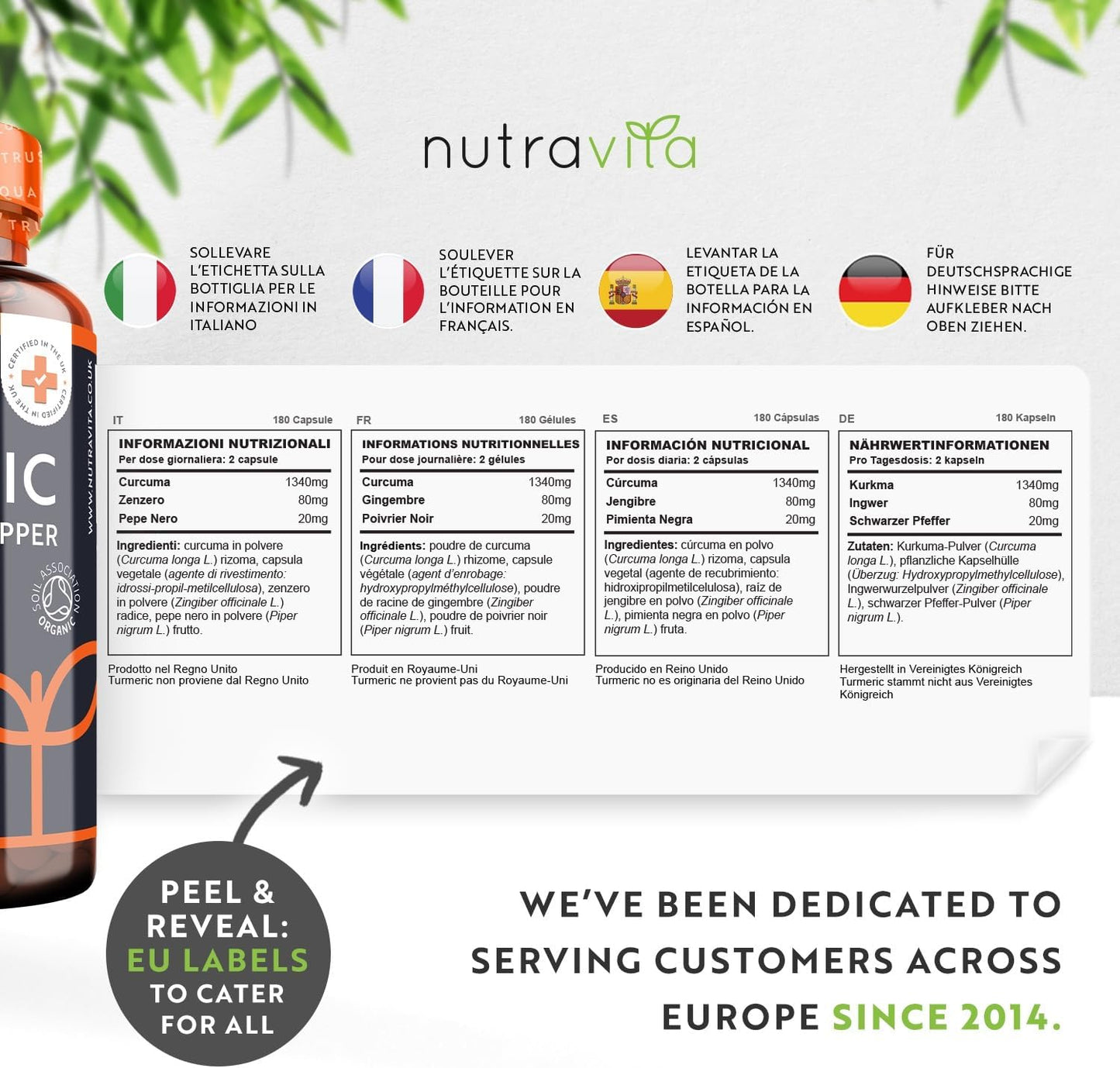 Organic Turmeric  Black Pepper & Ginger - 180 Vegan Turmeric Capsules