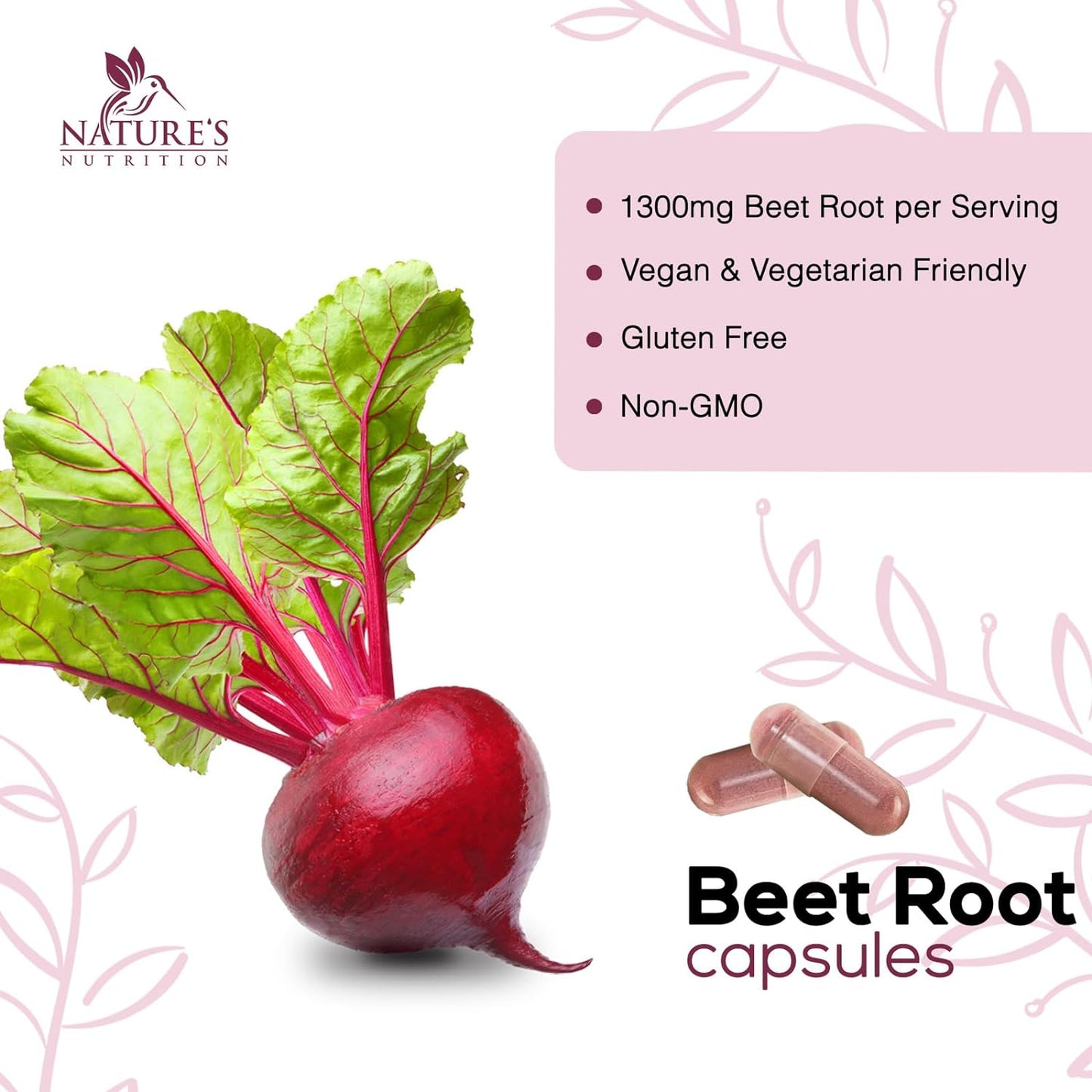 Beet Root Capsules - 1300mg Extra Strength,60 count