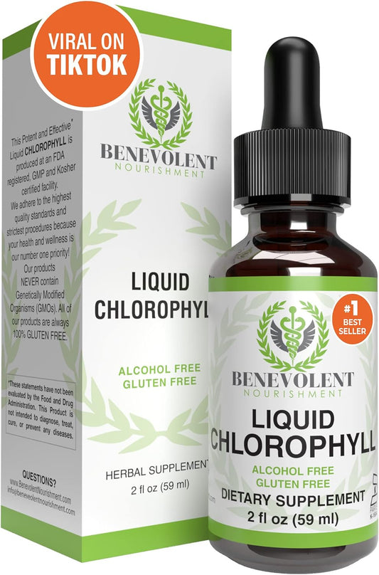 Benevolent Chlorophyll Liquid Drops - 100% Natural + 4X Potency Concentration for Energy Boost,2 floz