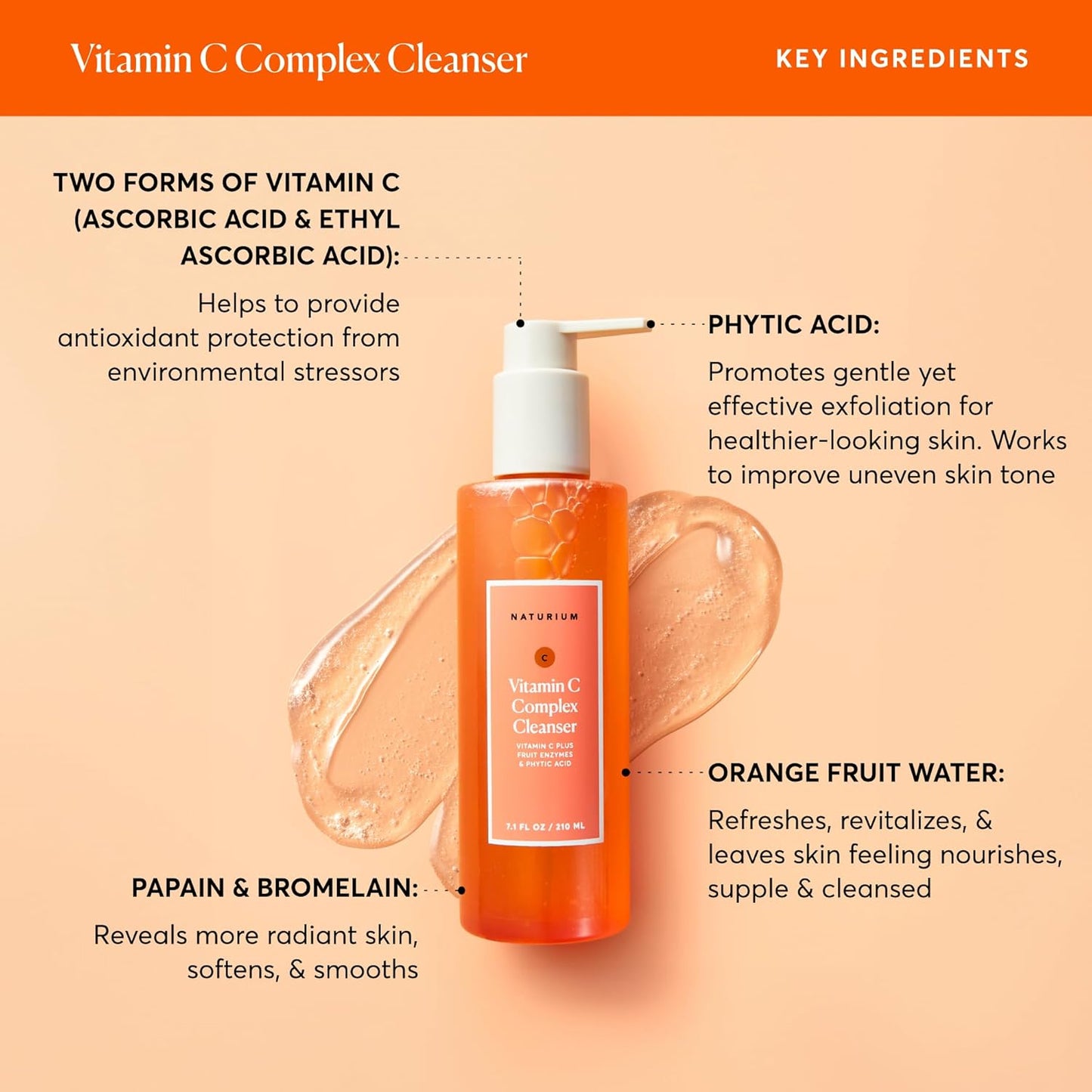 Naturium Vitamin C Complex Cleanser,Phytic Acid & Fruit Enzymes - 7.1 oz