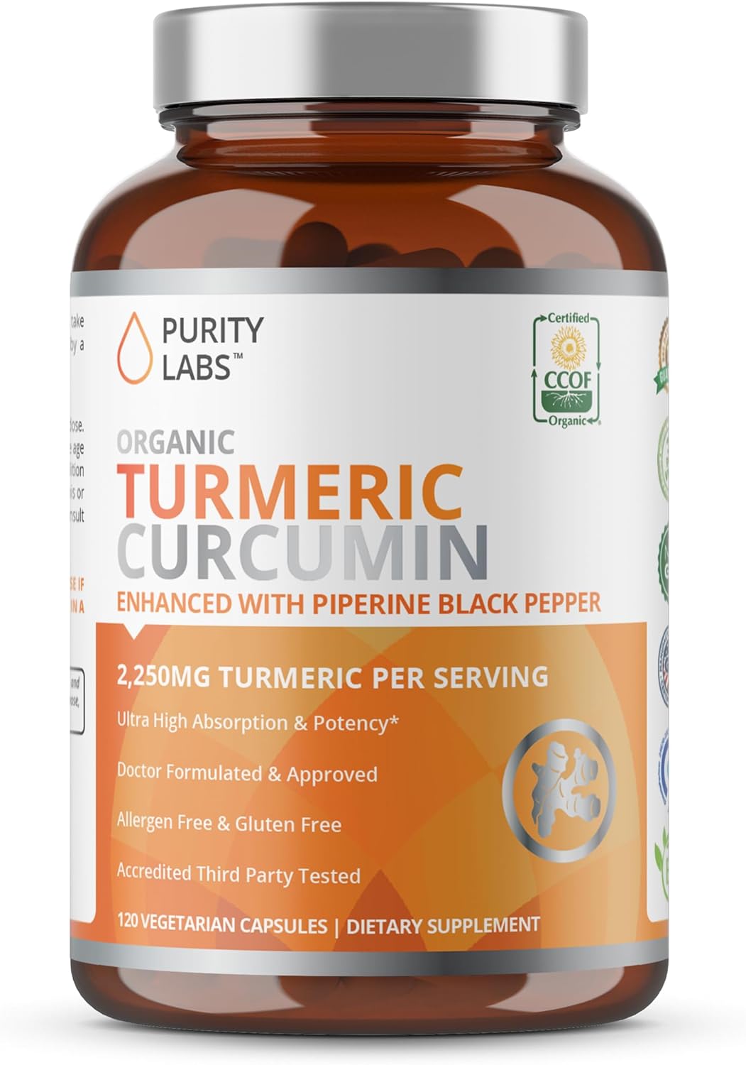 Organic Turmeric Curcumin with Black Pepper Bioperine 2,250 MG- 120 Capsules