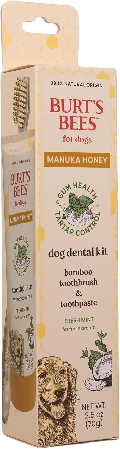 Burt's Bees for Pets Fresh Mint Dog Dental Kit with Bamboo Toothbrush & Dog Toothpaste - 2.5 Oz