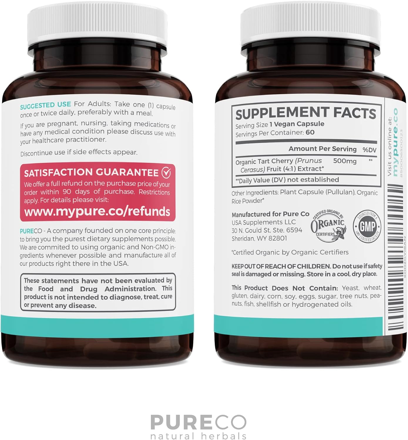 Organic Tart Cherry Capsules (Vegan & Gluten Free)  60 Capsules