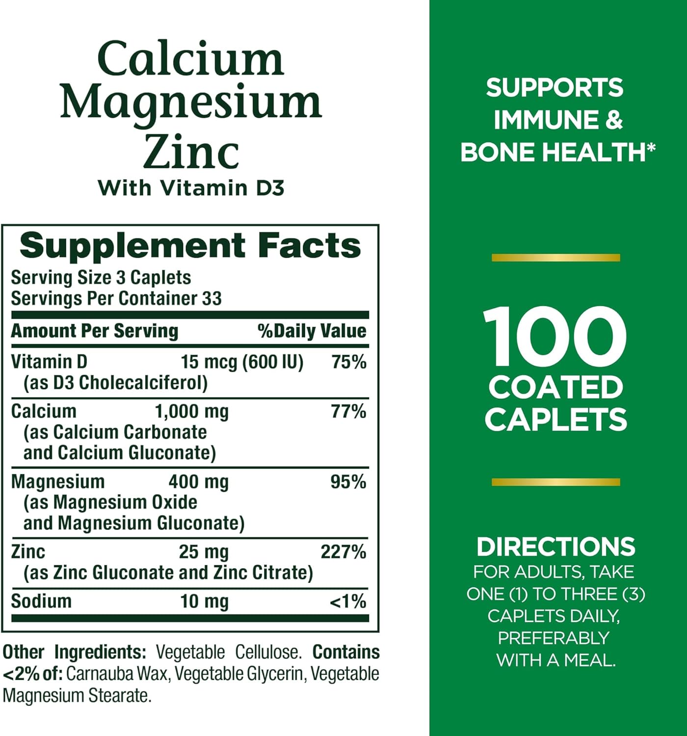 Nature's Bounty Calcium Magnesium & Zinc Caplets,100 count