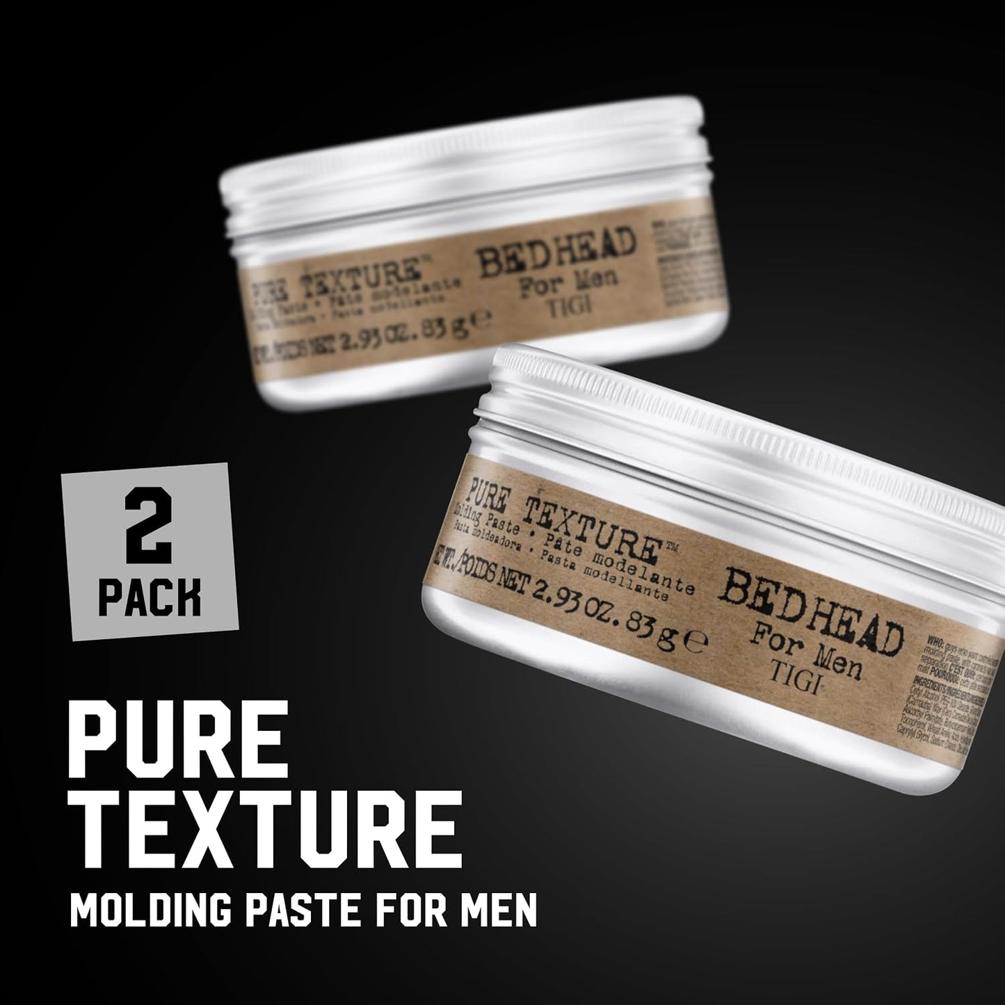 TIGI Bed Head for Men Pure Texture Hair Molding Paste -2.93 oz (2 Pack)