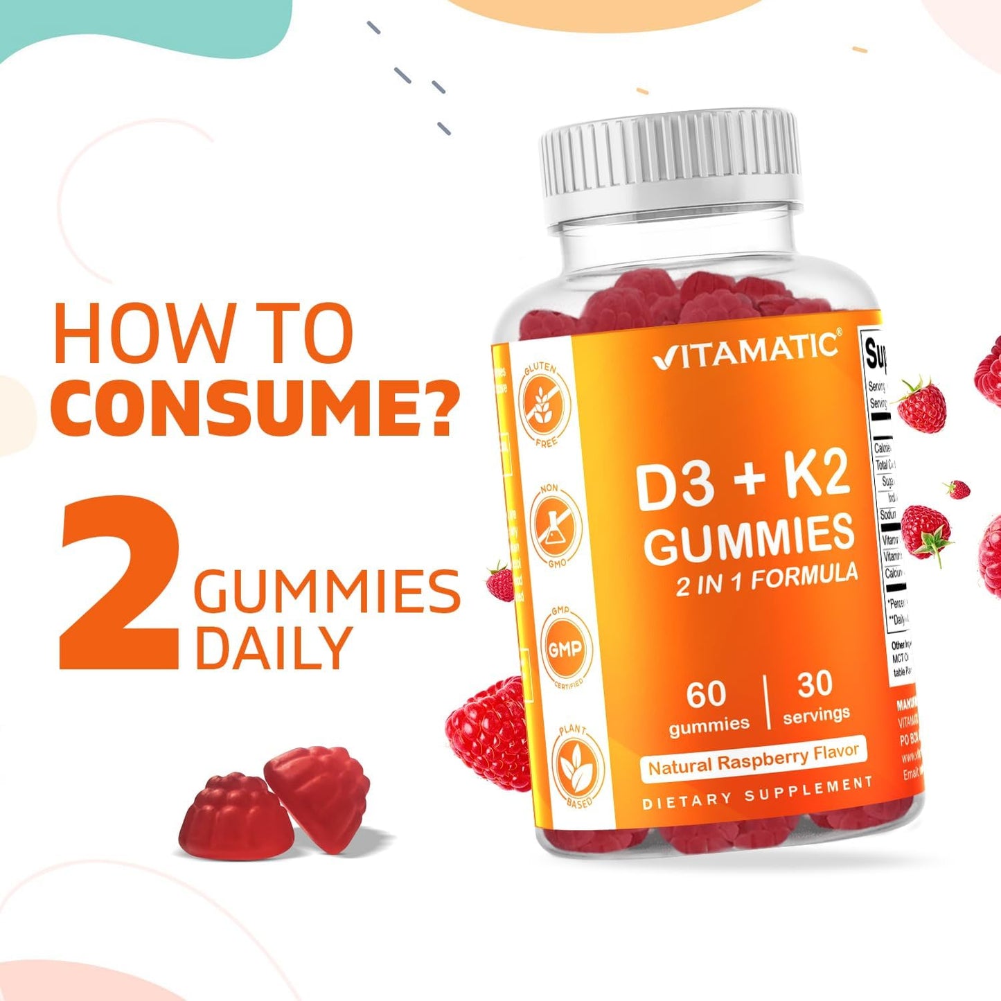 Vitamatic Vitamin D3 + K2 Gummies – 60 Count
