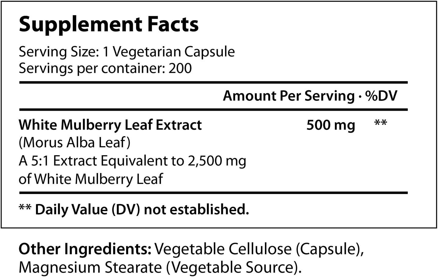 White Mulberry Leaf Extract 200 Vegetarian Capsules