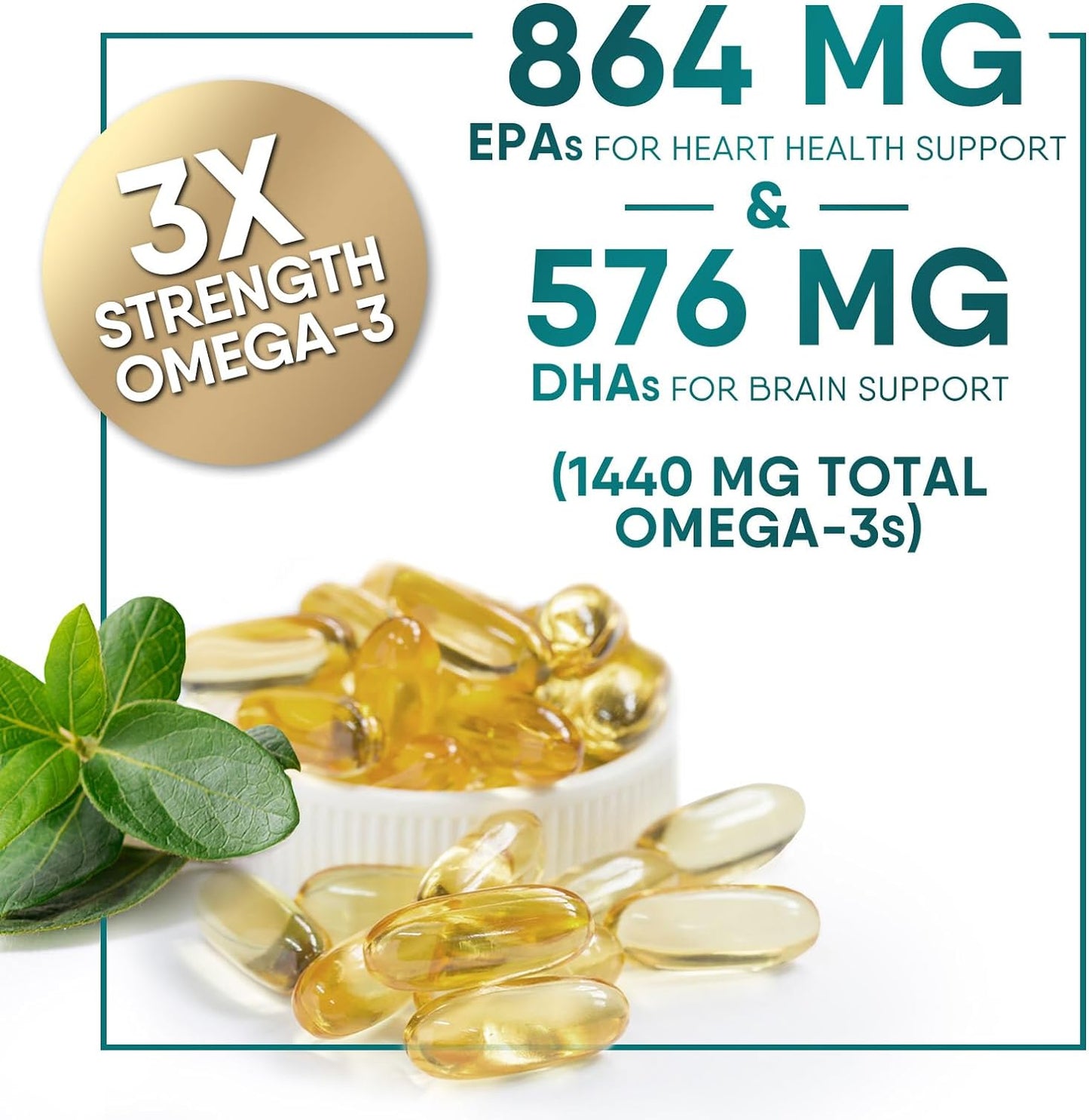 Triple Strength Omega 3 Fish Oil 2400 mg Softgels,Nature's Omega-3 Supplements -180 count