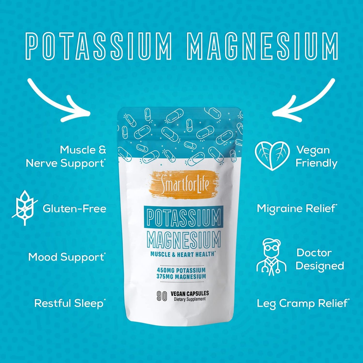 SMART FOR LIFE Potassium Magnesium Supplement -90 Vegan Capsules