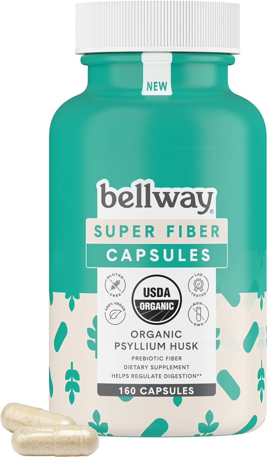 Bellway Super Fiber Capsules - USDA Organic Psyllium Husk  160 Capsules