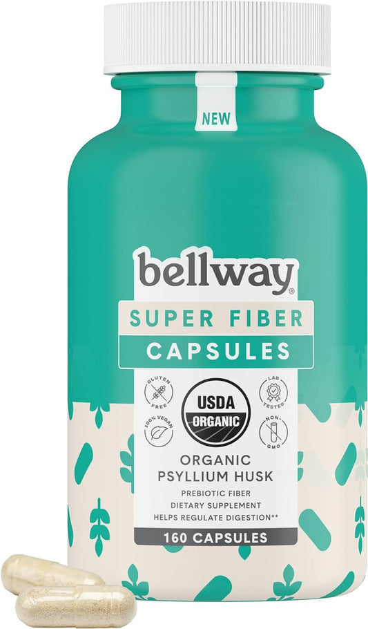 Bellway Super Fiber Capsules - USDA Organic Psyllium Husk  160 Capsules